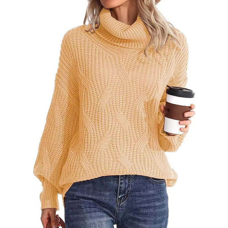 Romy Damen Oversize-Rollkragenpullover mit Ballonärmeln – Hellgelb