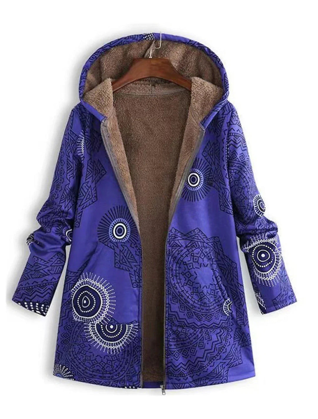 Romy Damen gefütterter Parka mit Mandala-Print und Kapuze – Blau
