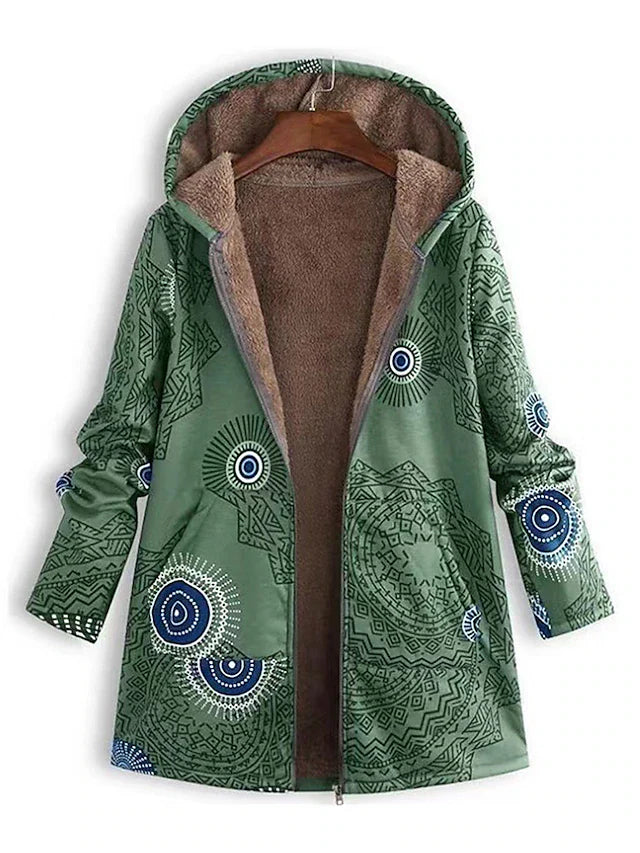 Romy Damen gefütterter Parka mit Mandala-Print und Kapuze – Grün