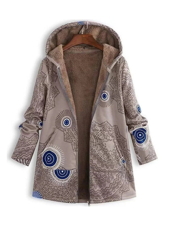 Romy Damen gefütterter Parka mit Mandala-Print und Kapuze – Khaki
