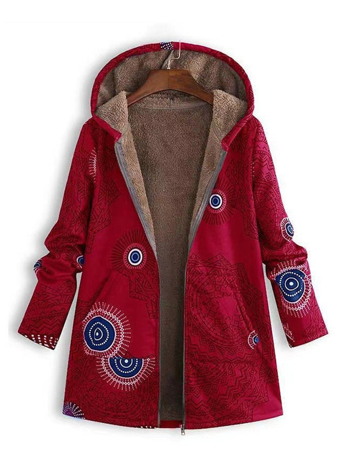 Romy Damen gefütterter Parka mit Mandala-Print und Kapuze – Rot