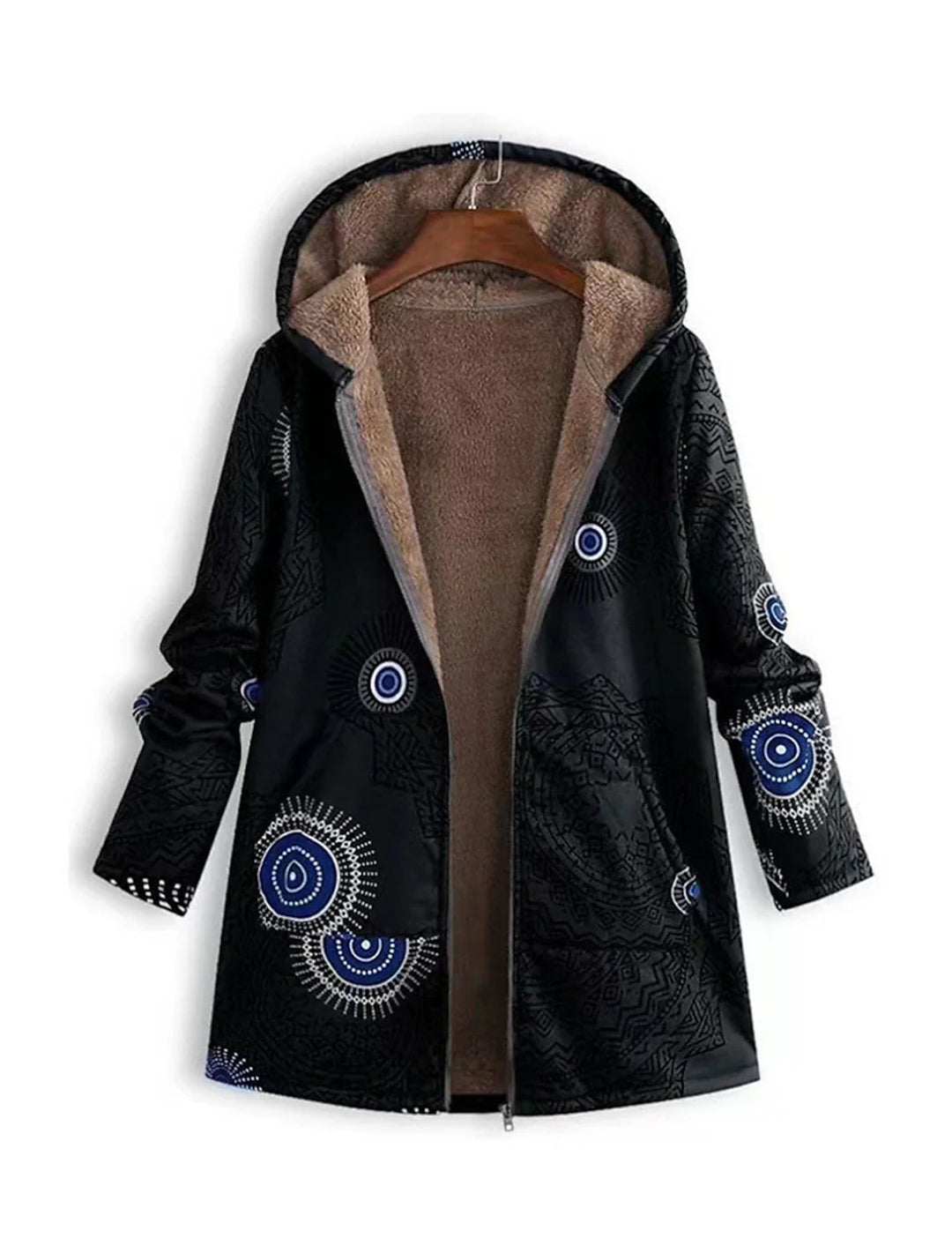 Romy Damen gefütterter Parka mit Mandala-Print und Kapuze – Schwarz