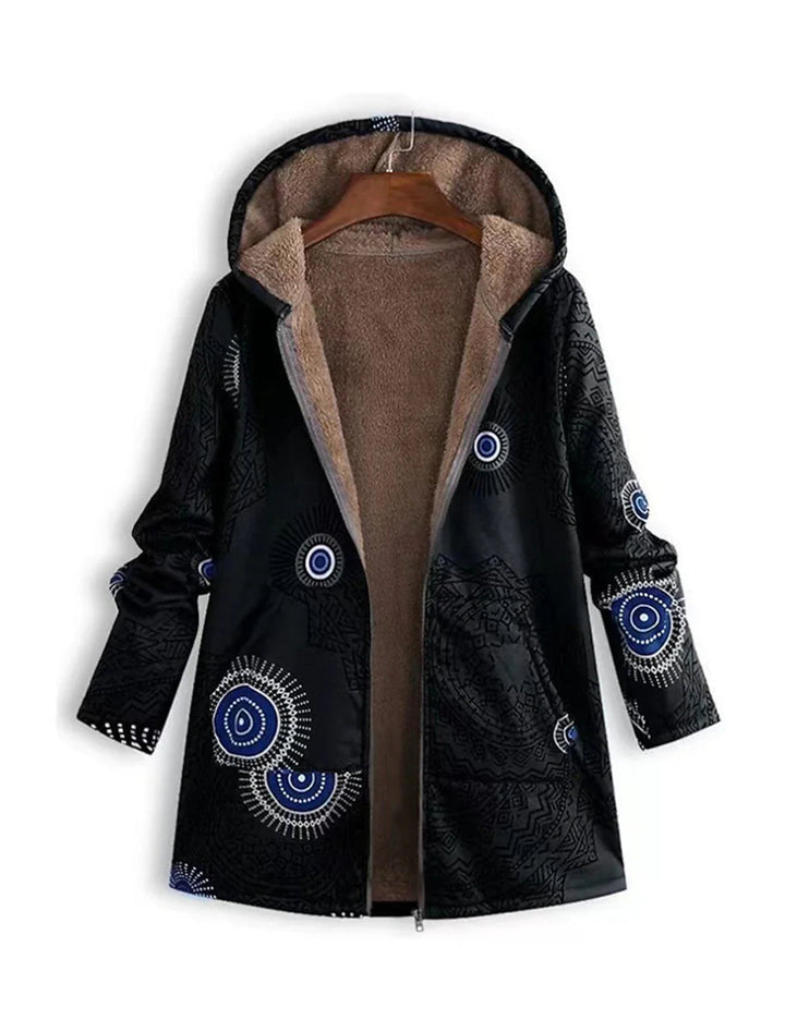 Romy Damen gefütterter Parka mit Mandala-Print und Kapuze – Schwarz