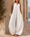 Ronja | Damen Ärmelloser Jumpsuit mit Extra Weitem Bein