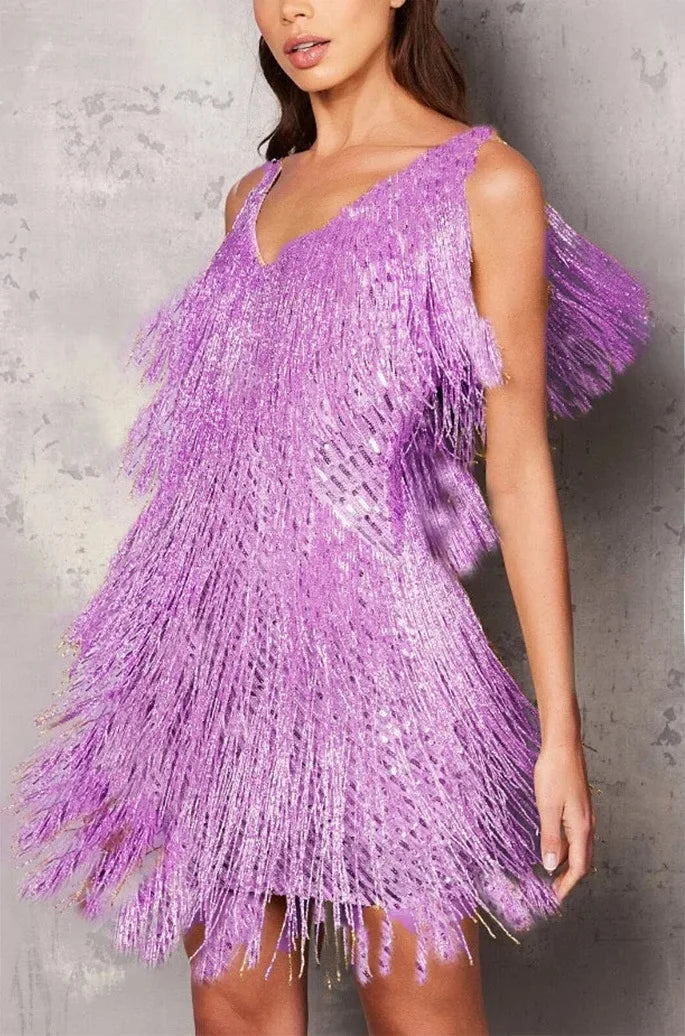 Ronja | Fransenkleid mit V-Ausschnitt Minikleid