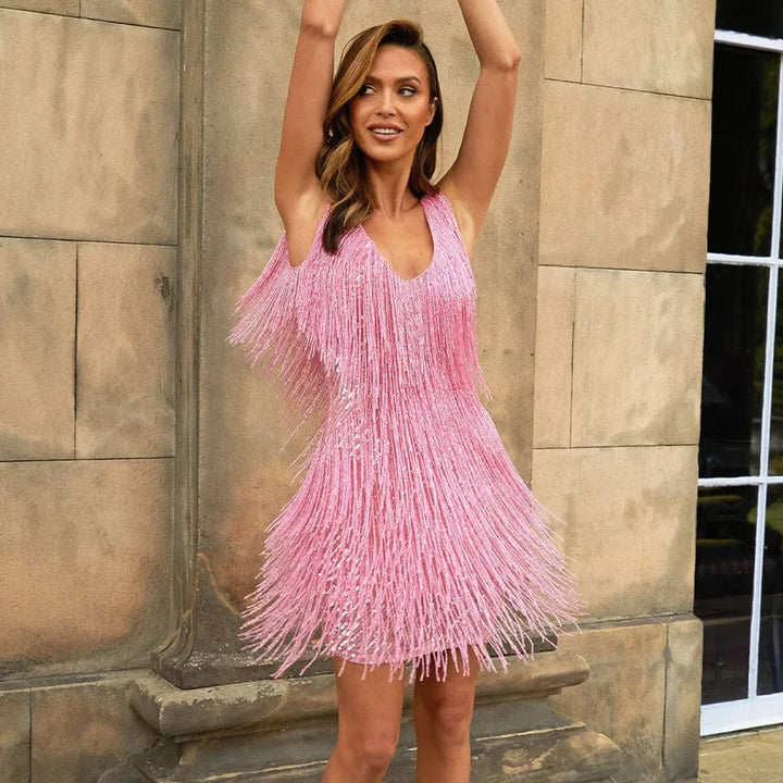 Ronja | Fransenkleid mit V-Ausschnitt Minikleid
