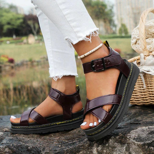 Roxana | Damen Plateau-Riemensandalen mit Schnalle