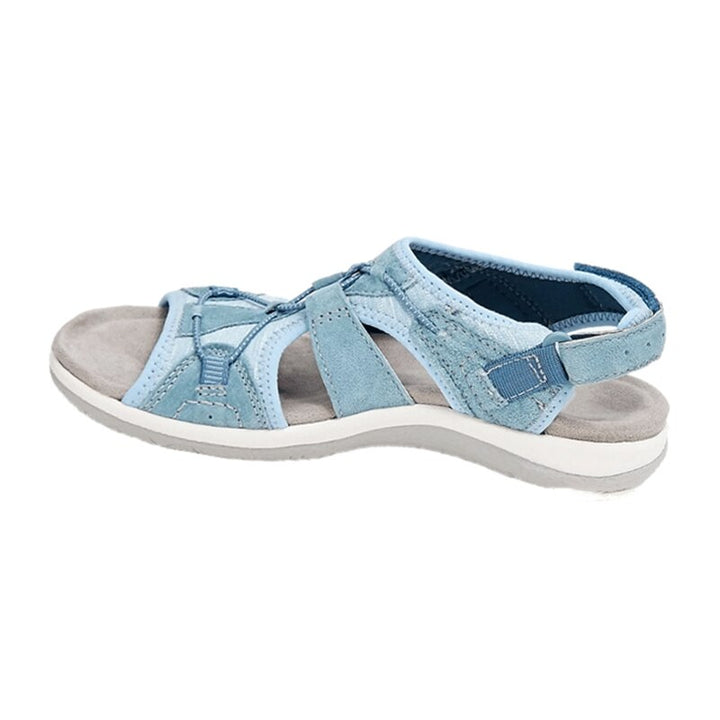 Sandalen Damen mit breiten Kreuzriemen Klettverschluss und offener Zehenpartie