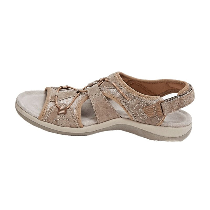 Sandalen Damen mit breiten Kreuzriemen Klettverschluss und offener Zehenpartie
