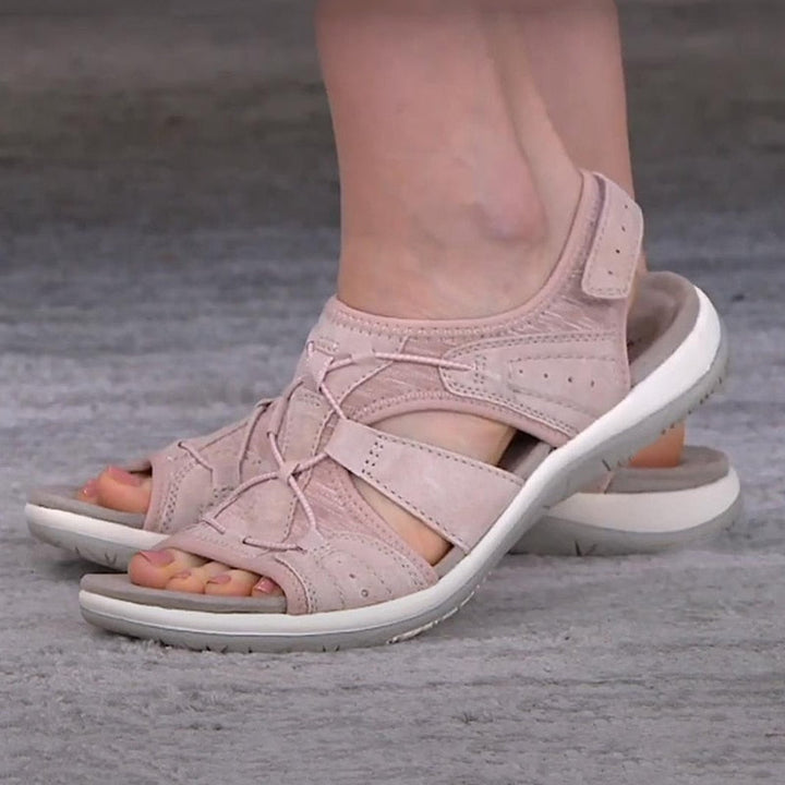 Sandalen Damen mit breiten Kreuzriemen Klettverschluss und offener Zehenpartie