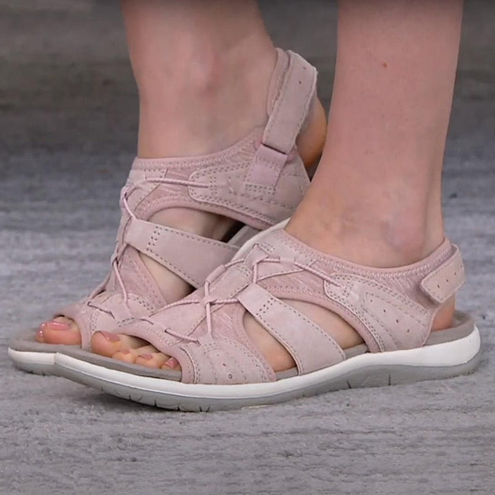 Sandalen Damen mit breiten Kreuzriemen Klettverschluss und offener Zehenpartie