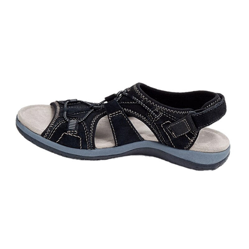 Sandalen Damen mit breiten Kreuzriemen Klettverschluss und offener Zehenpartie