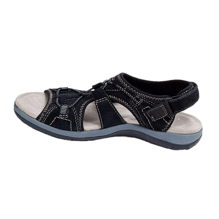 Sandalen Damen mit breiten Kreuzriemen Klettverschluss und offener Zehenpartie