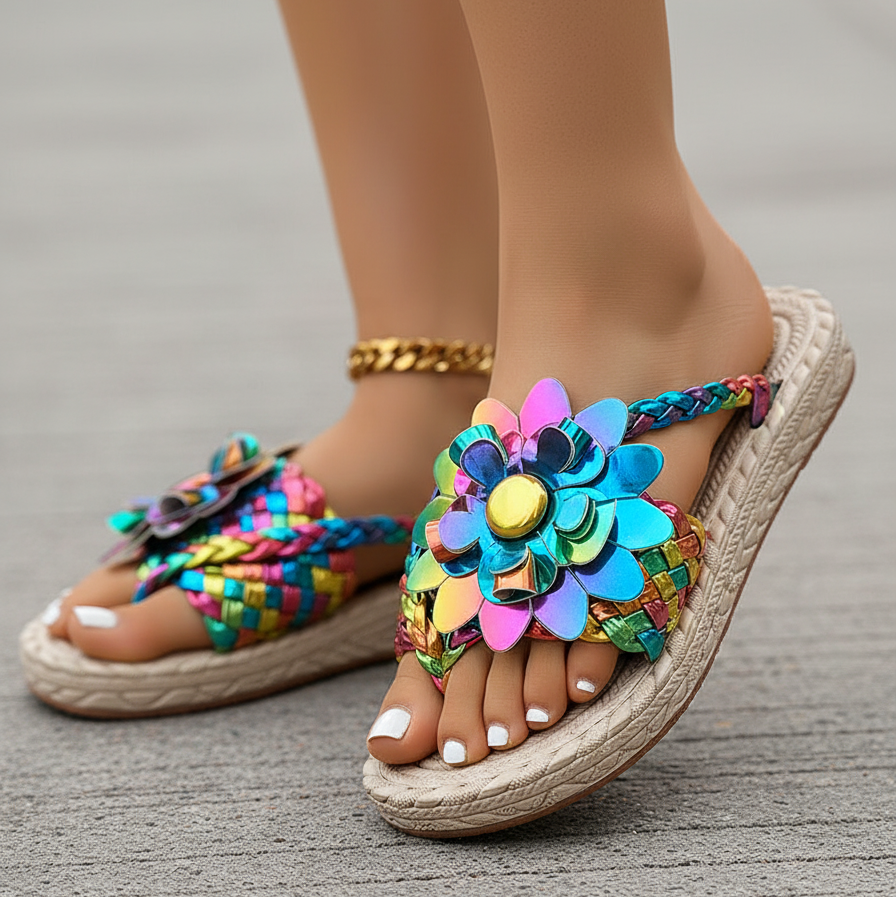 Sandalen Damen mit Geflochtenen Riemen und Zehensteg