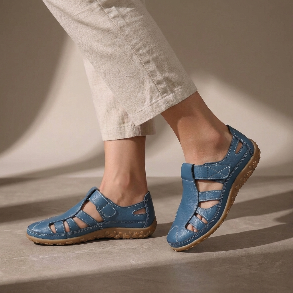 Sandalen Damen mit Geschlossener Zehenpartie und Klettverschluss-Riemen