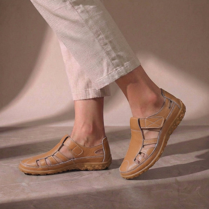 Sandalen Damen mit Geschlossener Zehenpartie und Klettverschluss-Riemen