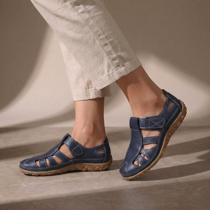 Sandalen Damen mit Geschlossener Zehenpartie und Klettverschluss-Riemen