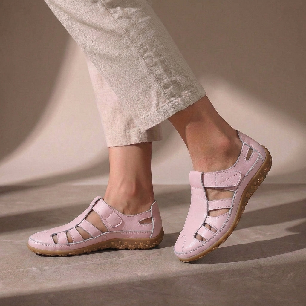 Sandalen Damen mit Geschlossener Zehenpartie und Klettverschluss-Riemen