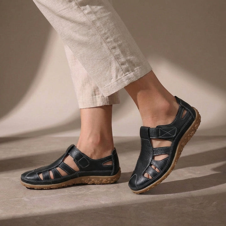 Sandalen Damen mit Geschlossener Zehenpartie und Klettverschluss-Riemen
