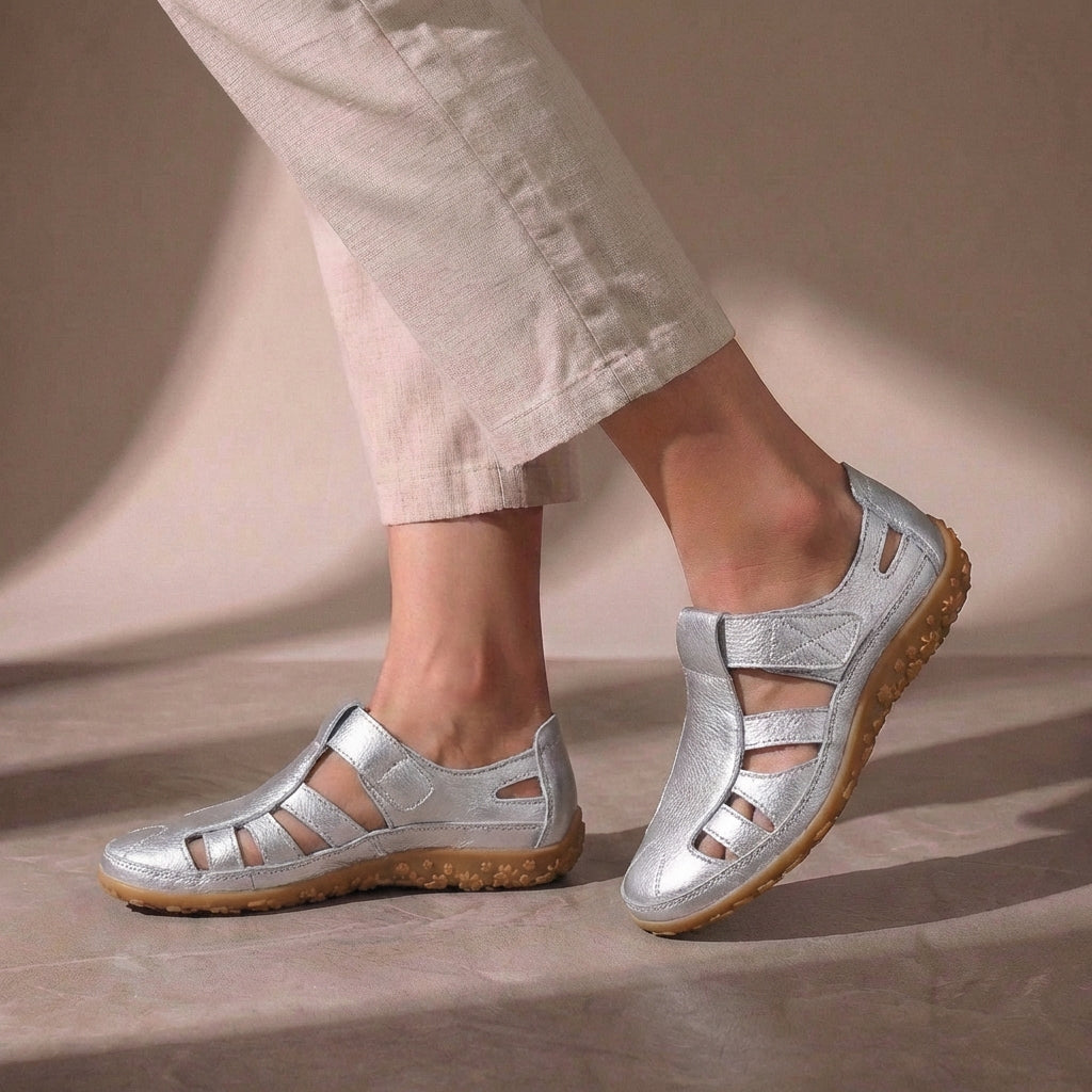 Sandalen Damen mit Geschlossener Zehenpartie und Klettverschluss-Riemen