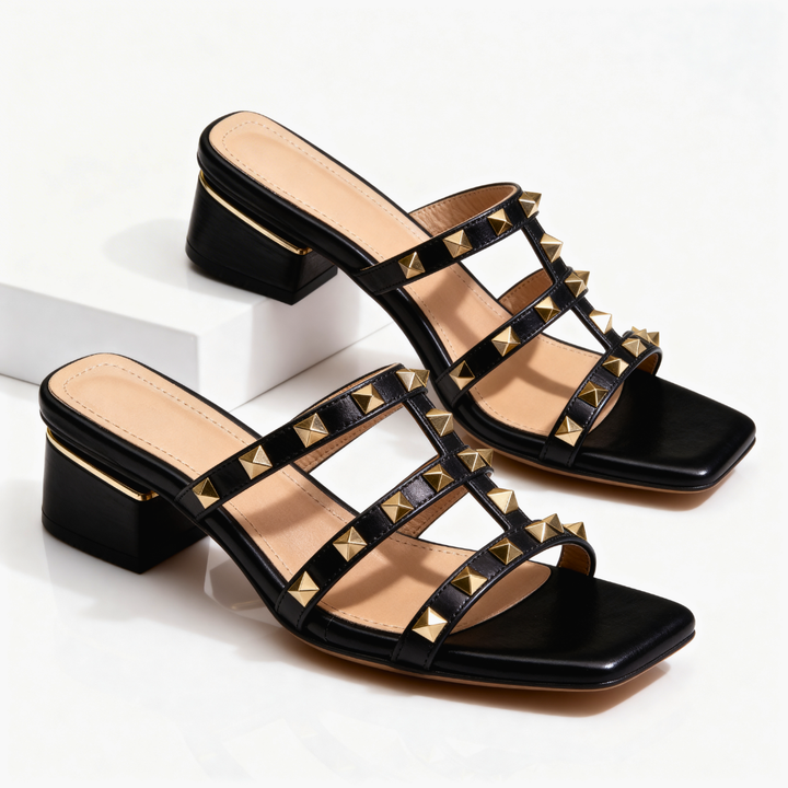 Sandalen Damen mit Nietenbesatz und Verstellbarem Riemen