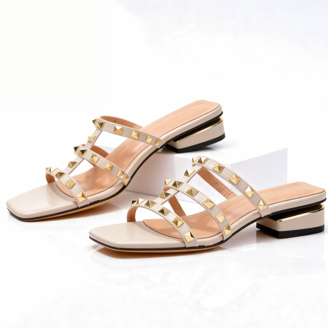 Sandalen Damen mit Nietenbesatz und Verstellbarem Riemen