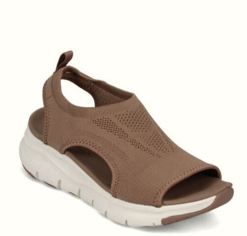Sandalen Damen mit Strickobermaterial seitlichen Ausschnitten und Plateau-Sohle