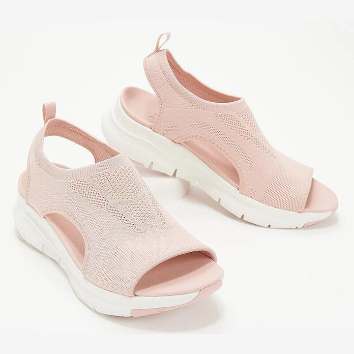 Sandalen Damen mit Strickobermaterial seitlichen Ausschnitten und Plateau-Sohle