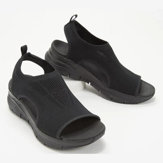 Sandalen Damen mit Strickobermaterial seitlichen Ausschnitten und Plateau-Sohle