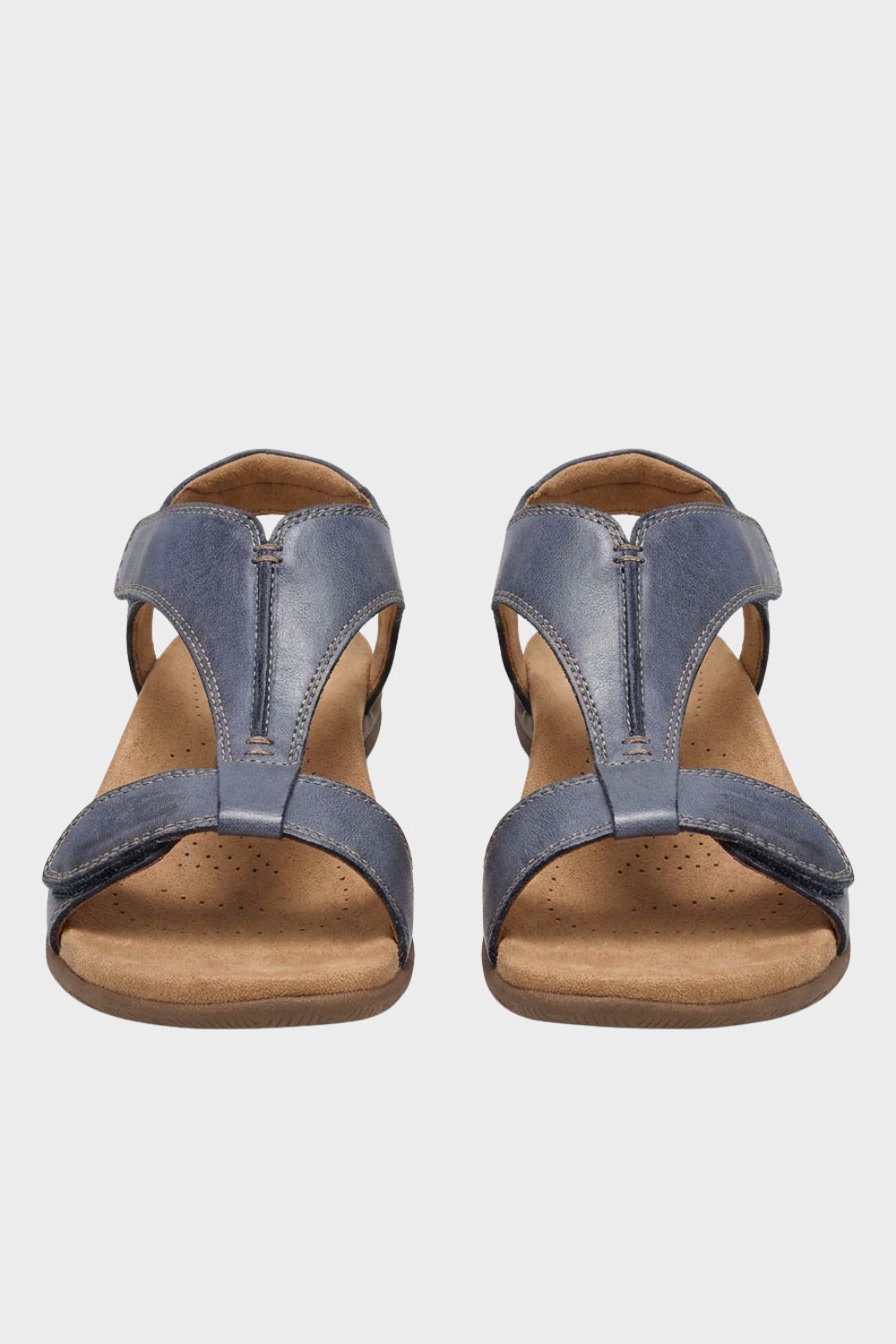Sandalen Damen mit T-Steg und Klettverschluss-Riemen und Keilsohle