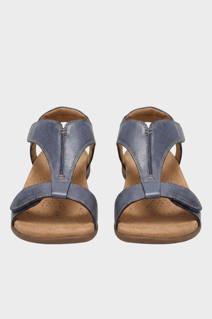 Sandalen Damen mit T-Steg und Klettverschluss-Riemen und Keilsohle