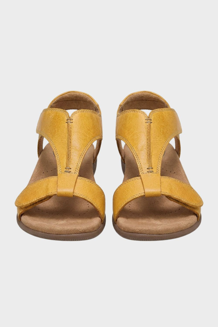 Sandalen Damen mit T-Steg und Klettverschluss-Riemen und Keilsohle