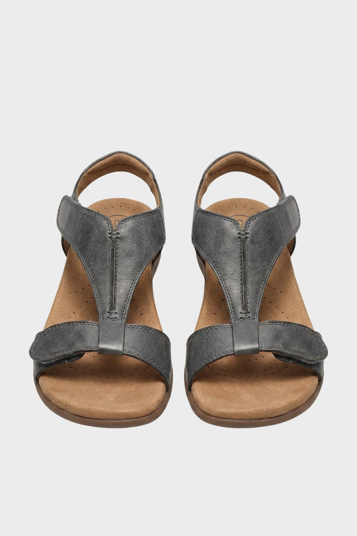 Sandalen Damen mit T-Steg und Klettverschluss-Riemen und Keilsohle