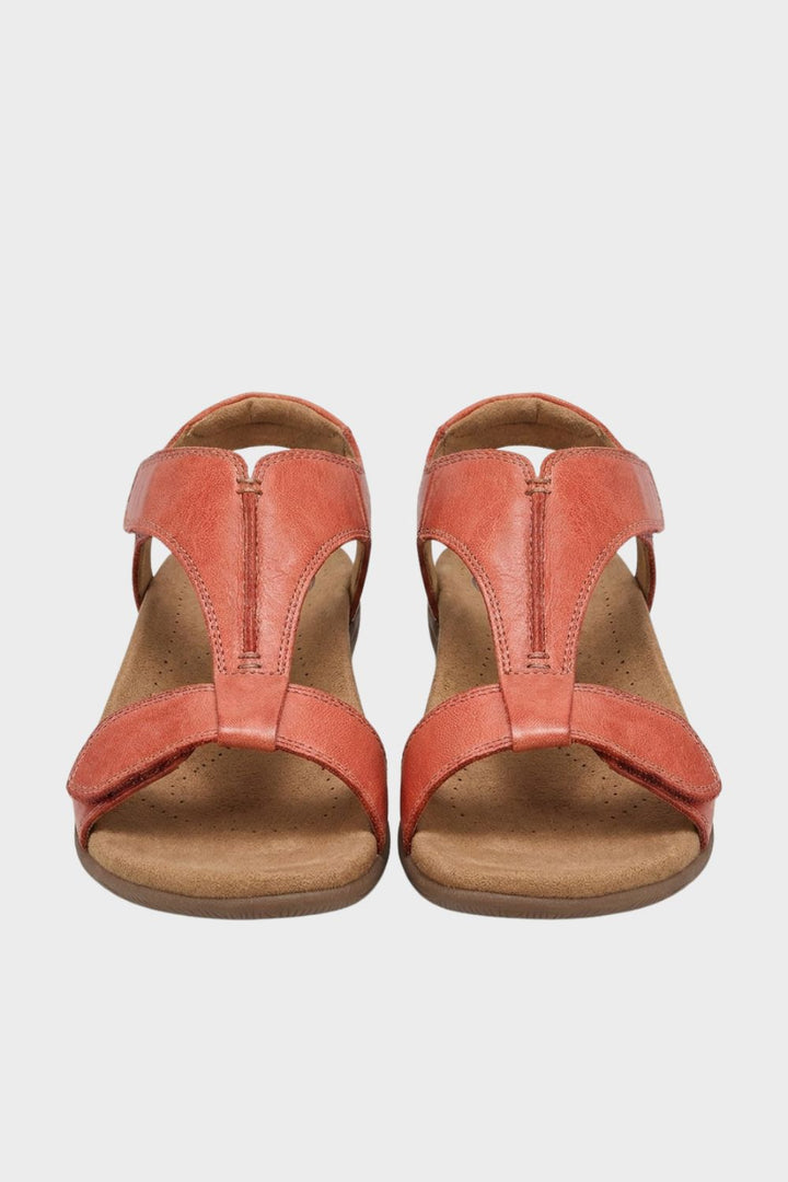 Sandalen Damen mit T-Steg und Klettverschluss-Riemen und Keilsohle
