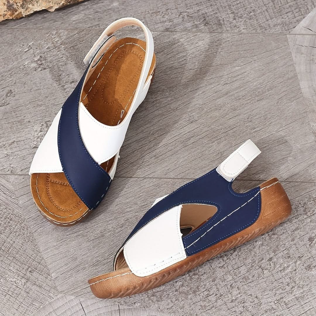 Sandalen Damen mit überkreuzten Vorderriemen und Klettverschluss-Fersenriemen