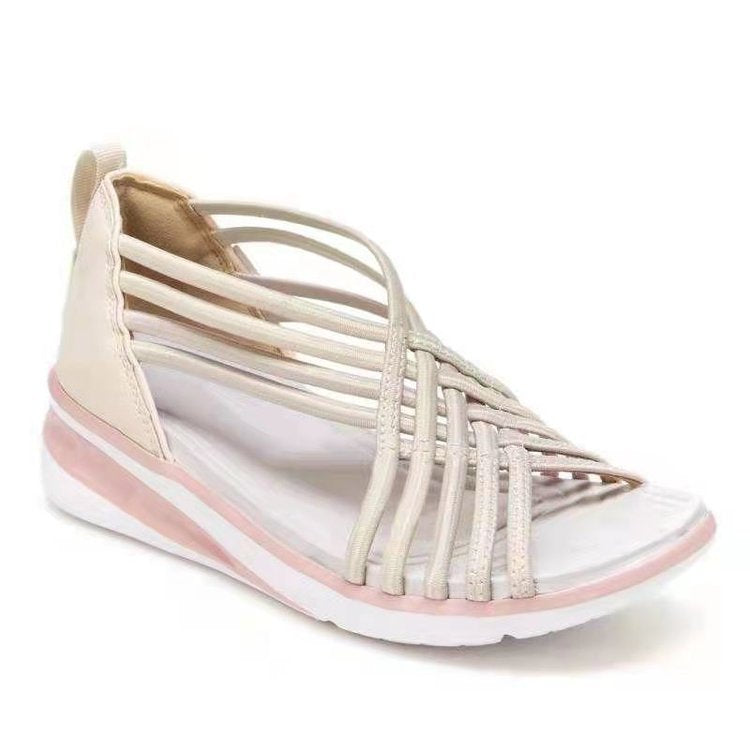 Sandalen Damen Riemchen-Sandalen mit Keilabsatz und Streifenmuster