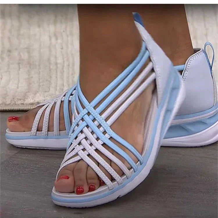 Sandalen Damen Riemchen-Sandalen mit Keilabsatz und Streifenmuster