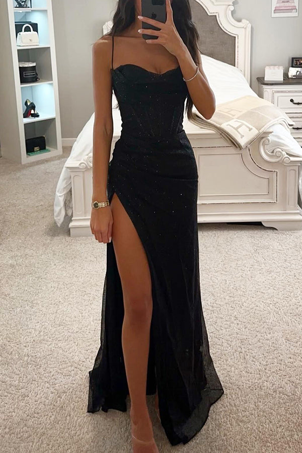 Serena | Pailletten Korsett Abendkleid mit Schlitz