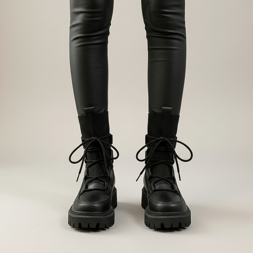 Sicherheitsschuhe Damen mit Rippenstrickmuster und Plateau-Sohle