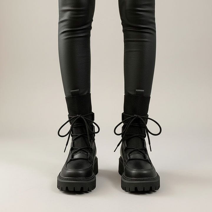 Sicherheitsschuhe Damen mit Rippenstrickmuster und Plateau-Sohle