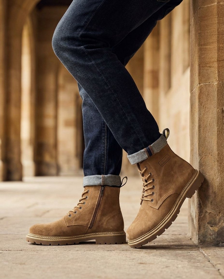 Herren Schnürstiefel mit Profilsohle – Hellbraun