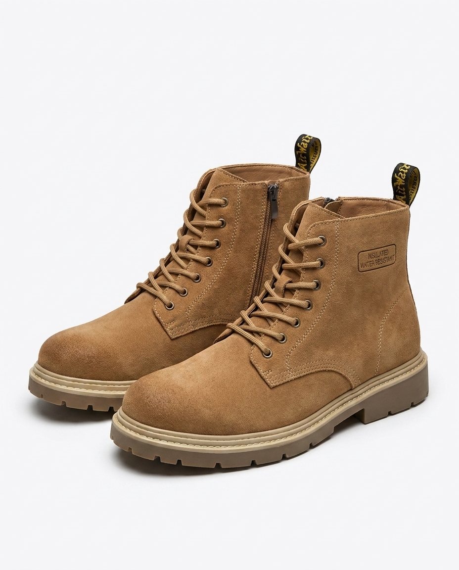 Herren Schnürstiefel mit Profilsohle – Hellbraun