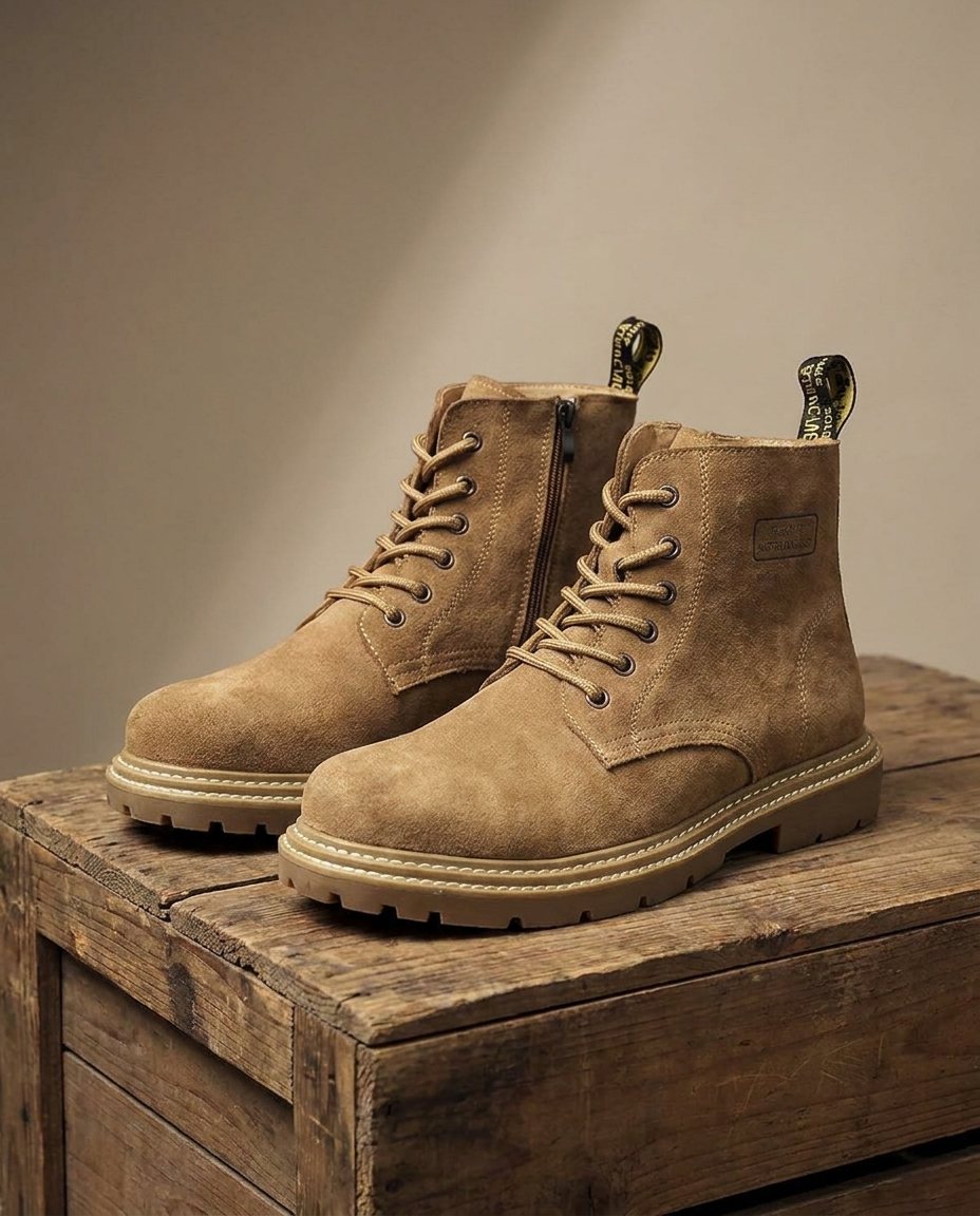 Herren Schnürstiefel mit Profilsohle – Hellbraun