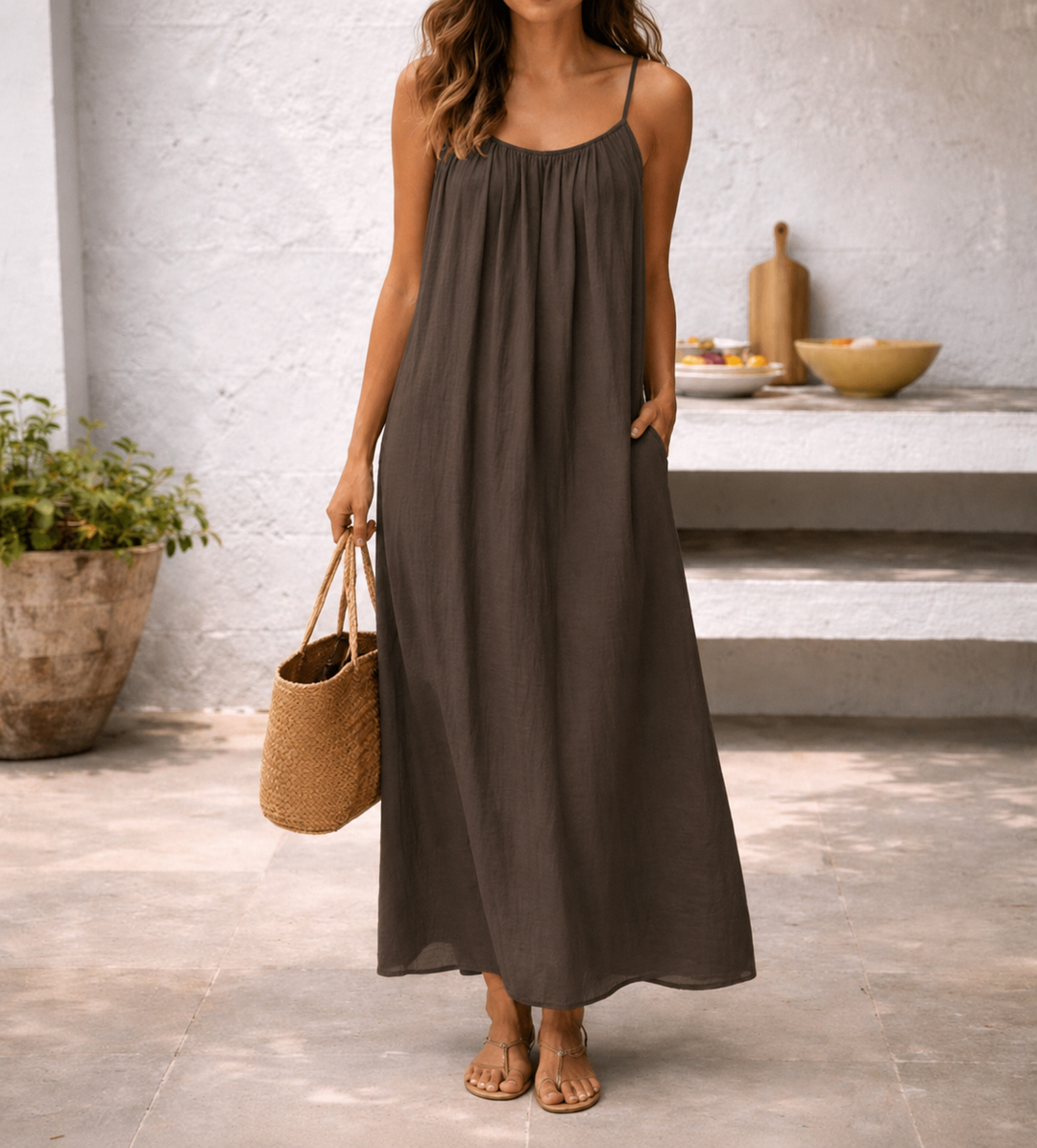 Sienna | Damen Leinen-Maxi-Trägerkleid