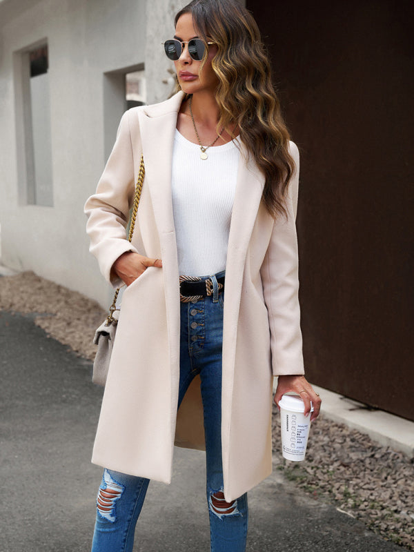 Sigrid Damen Langer Mantel mit Reverskragen und Seitentaschen – Beige