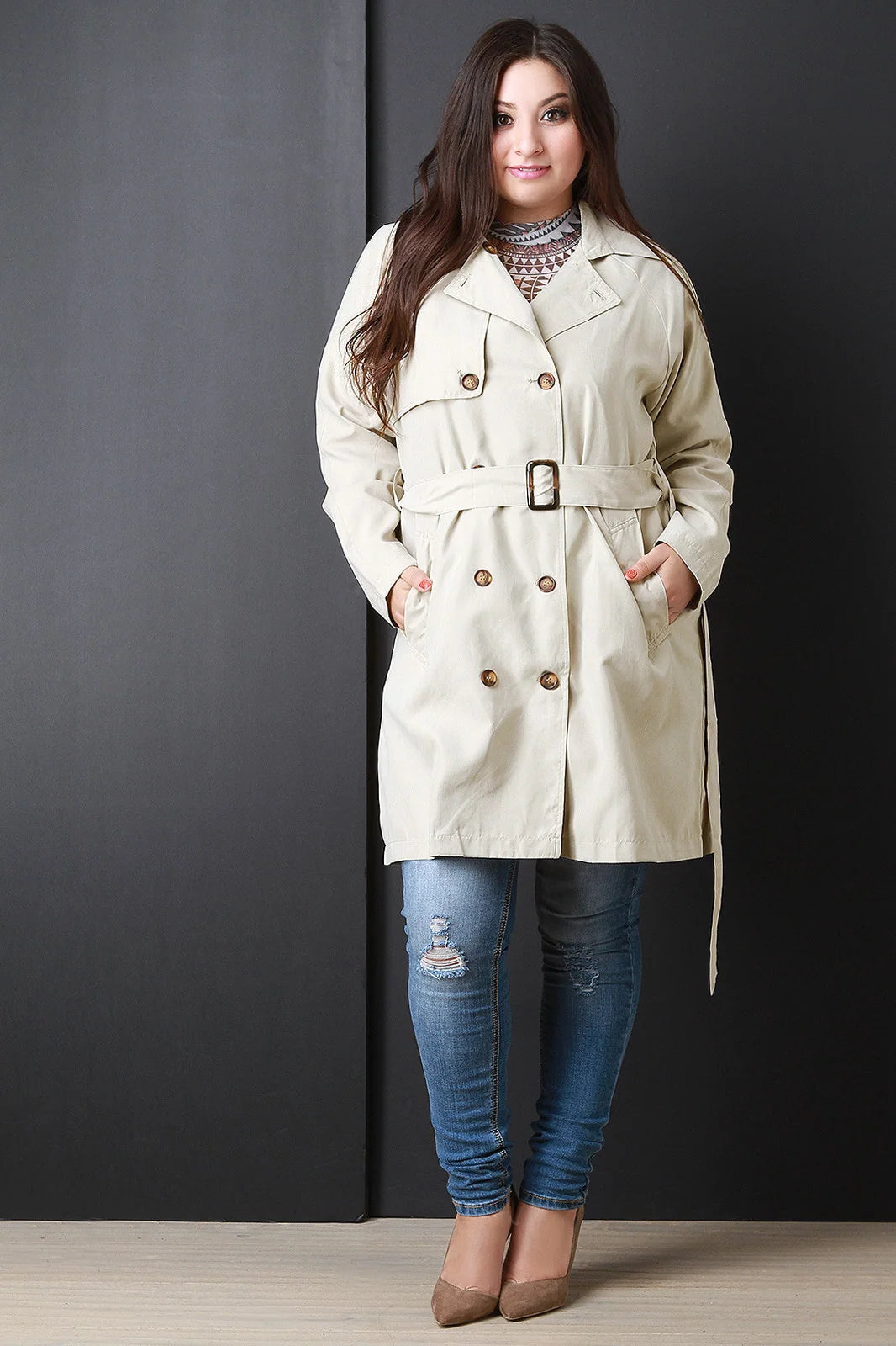 Silje | Damen leichter Trenchcoat mit Taillengürtel und langen Ärmeln