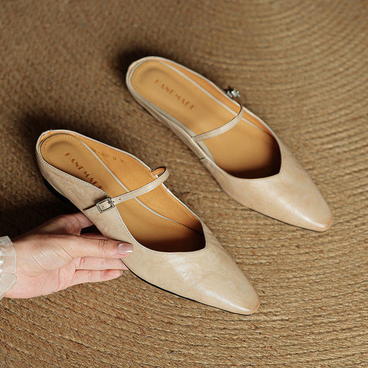 Slingpumps Damen mit Spitzer Zehenpartie Knöchelriemen und Niedrigem Absatz