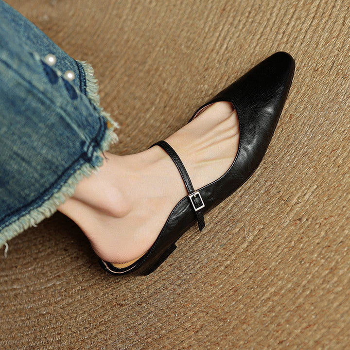 Slingpumps Damen mit Spitzer Zehenpartie Knöchelriemen und Niedrigem Absatz