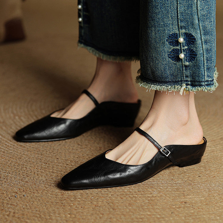 Slingpumps Damen mit Spitzer Zehenpartie Knöchelriemen und Niedrigem Absatz