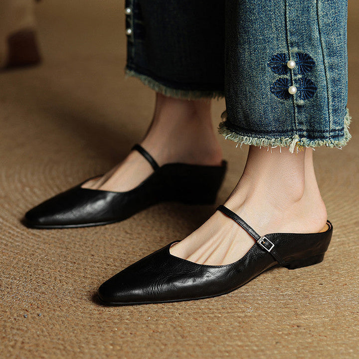 Slingpumps Damen mit Spitzer Zehenpartie Knöchelriemen und Niedrigem Absatz